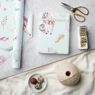 Niedlich Boho Unicorns Blumendusche Botanische Bab Geschenkpapier