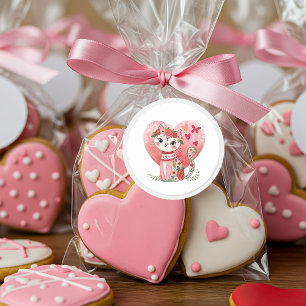 Niedlich Boho Valentine Cat Runder Aufkleber
