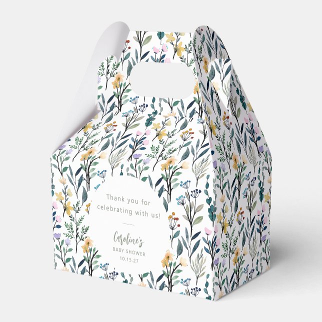 Niedlich Boho Wasserfarbe Wildblume Kinderdusche i Geschenkschachtel (Vorderseite)