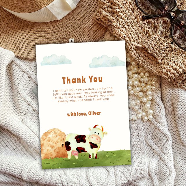 Niedlich Boho Watercolor Kindermädchen Babydusche Dankeskarte (Cute Boho Watercolor Holy Cow Farm Baby Shower Thank You Card)
