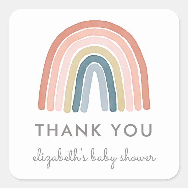 Niedlich Boho Watercolor Rainbow Baby Dusche Quadratischer Aufkleber (Vorderseite)