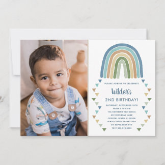 Niedlich Boho Watercolor Rainbow Foto Birthday Blu Einladung