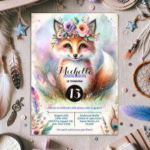 Niedlich Boho Watercolor Woodland Fox Geburtstagsp