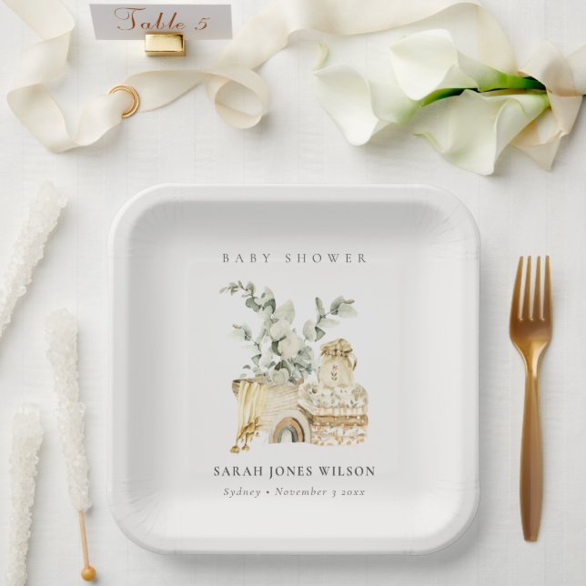 Niedlich Boho Yellow Kinderzimmer Foliage Babydusc Pappteller (Hochzeit)