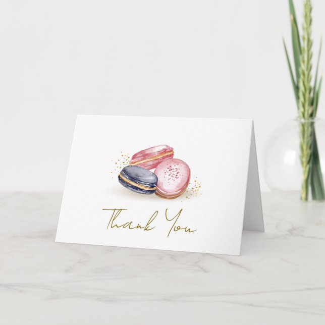 Niedlich Bonjour Bébé French Macarons Baby Showroo Dankeskarte (Vorderseite)