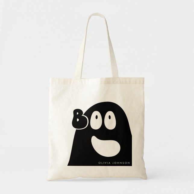 Niedlich Boo Ghost Halloween Theme Black Tragetasche (Vorne)