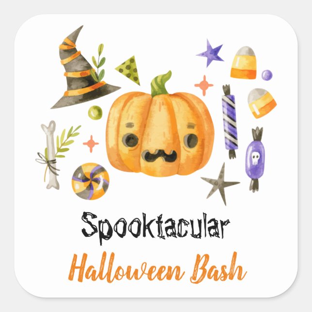 Niedlich Boo Pumpkin Spooktacular Halloween Bash P Quadratischer Aufkleber (Vorderseite)