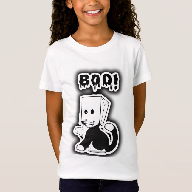 Niedlich"Boo!"Schwarze Katze mit Papiertaschentuch T-Shirt (Vorderseite)