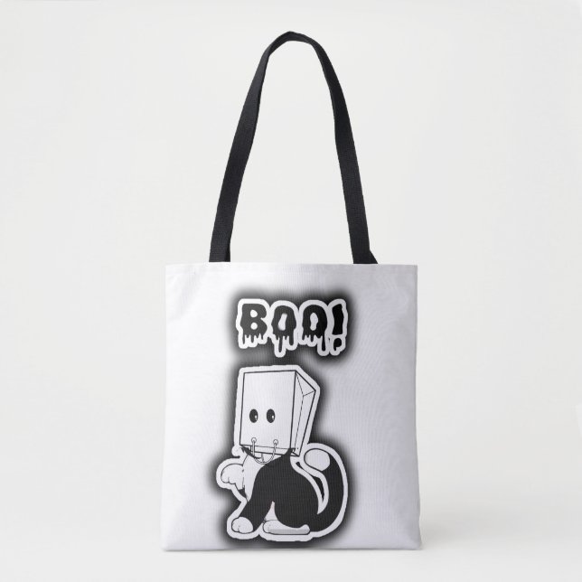 Niedlich "Boo!" Schwarze Katze mit Papiertütenmask Tasche (Vorderseite)
