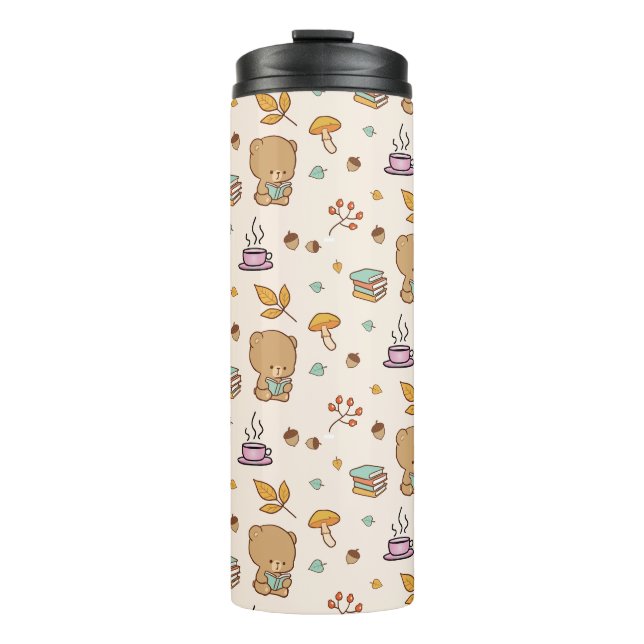 Niedlich Book Lovers Woodland Bear Pattern Thermosbecher (Vorderseite)