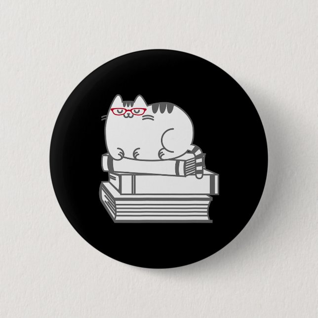 Niedlich Book Nerd Cat - Funny Nerdy Kitten Shirt Button (Vorderseite)