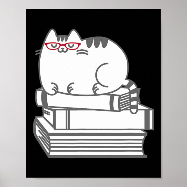 Niedlich Book Nerd Cat - Funny Nerdy Kitten Shirt Poster (Vorne)