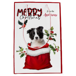 Niedlich Border Collie Puppy Dog Weihnachten Mittlere Geschenktüte