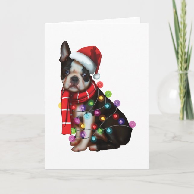 Niedlich Boston Terrier Dog Funny Xmas Weihnachtsg Karte (Vorderseite)