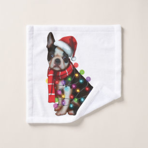Niedlich Boston Terrier Dog Funny Xmas Weihnachtsg Waschlappen