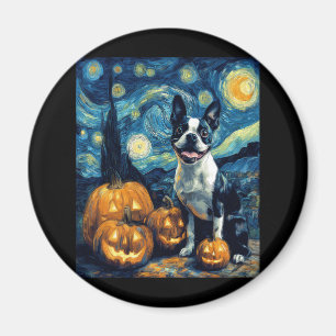 Niedlich Boston Terrier Dog Halloween Kürbislatern Magnet
