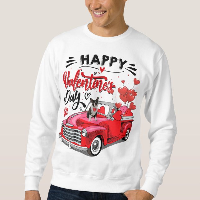 Niedlich Boston Terrier Dog Red Truck Happy Valent Sweatshirt (Vorderseite)