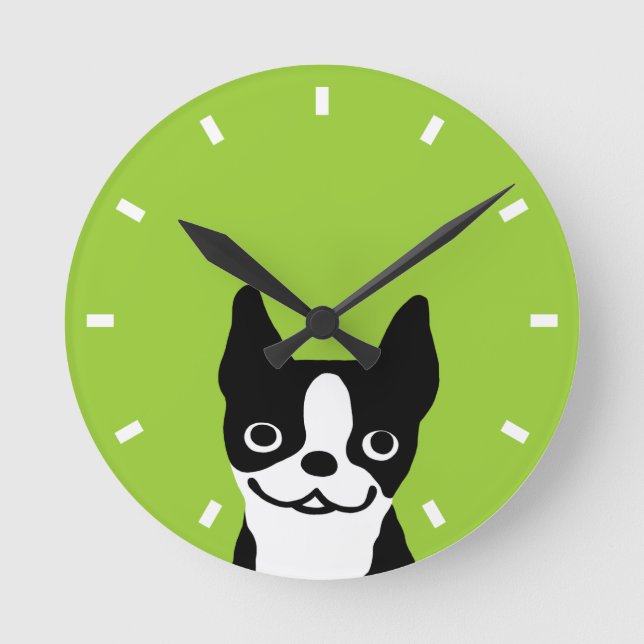 Niedlich Boston Terrier - Farbe anpassbar Runde Wanduhr (Vorderseite)