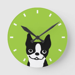 Niedlich Boston Terrier - Farbe anpassbar Runde Wanduhr