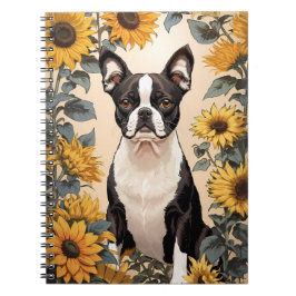 Niedlich Boston Terrier Gelbe Sonnenblumen Notizblock