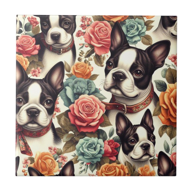 Niedlich Boston Terrier Illustration Fliese (Vorderseite)