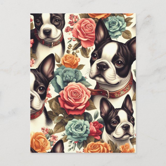 Niedlich Boston Terrier Illustration Postkarte (Vorderseite)
