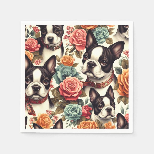 Niedlich Boston Terrier Illustration Serviette (Vorderseite)