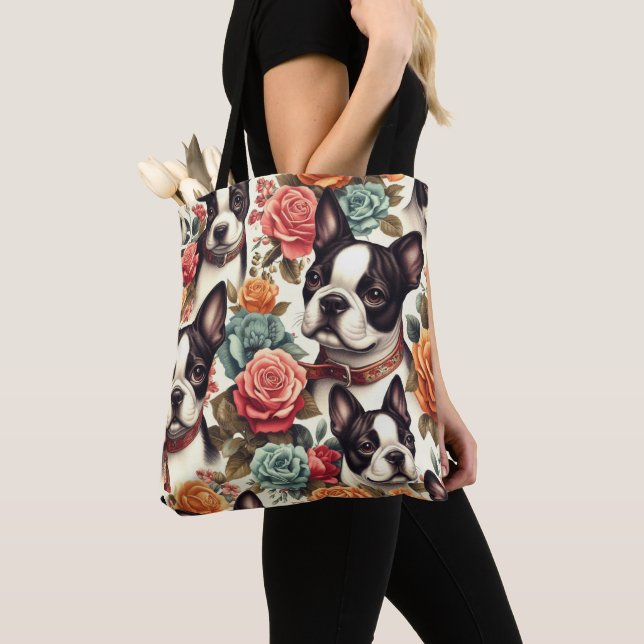 Niedlich Boston Terrier Illustration Tasche (Von Nahem)