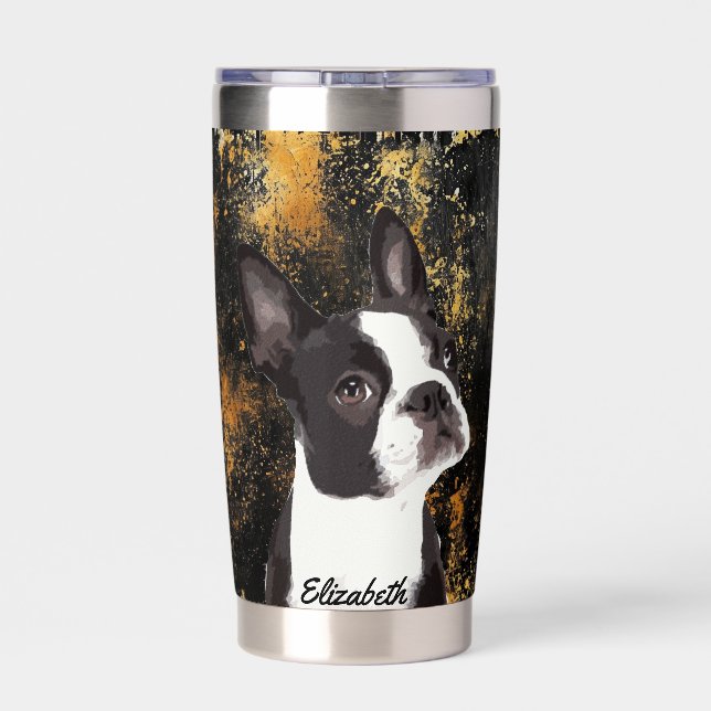 Niedlich Boston Terrier Name Dog Black Classy Mode Thermobecher (Rückseite)