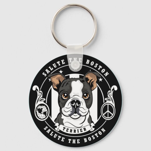Niedlich Boston Terrier Schlüsselanhänger (Vorderseite)