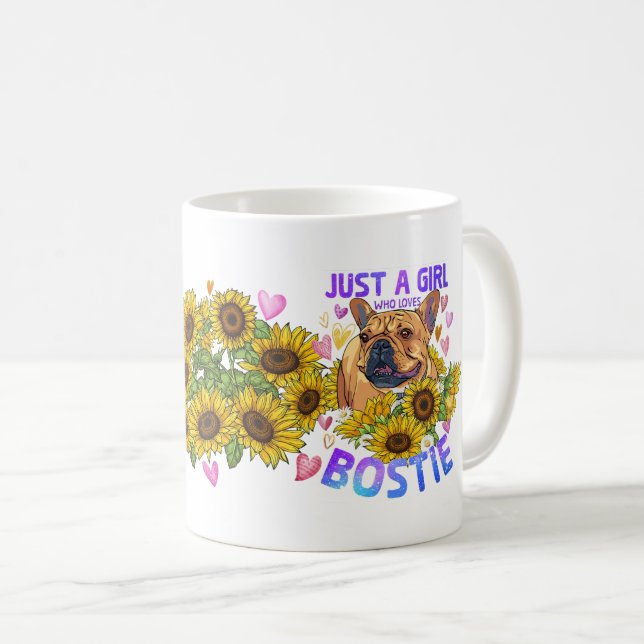 Niedlich Boston Terrier Sunflower Floral Dog Lover Kaffeetasse (VorderseiteRechts)