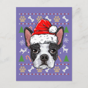 Niedlich Boston Terrier Ugly Christmas Sweater San Postkarte