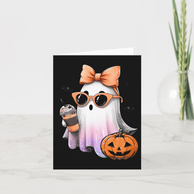 Niedlich Bougie Ghost Kaffee Pumpkin Spooky Season Karte (Vorderseite)