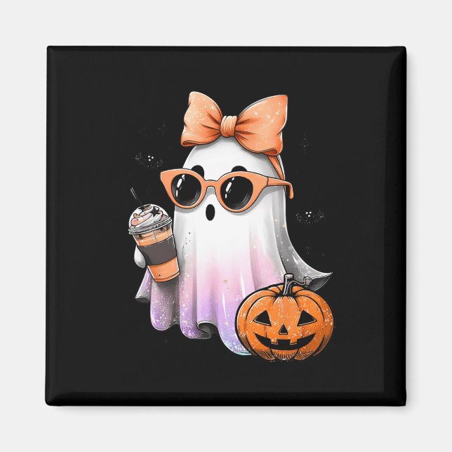 Niedlich Bougie Ghost Kaffee Pumpkin Spooky Season Magnet (Vorne)
