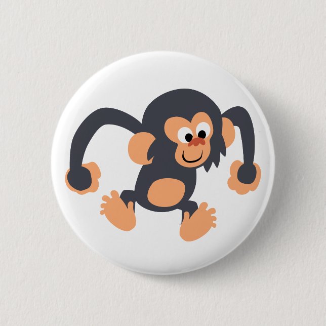 Niedlich Bouncy Cartoon Chimpanzee Button Abzeiche (Vorderseite)