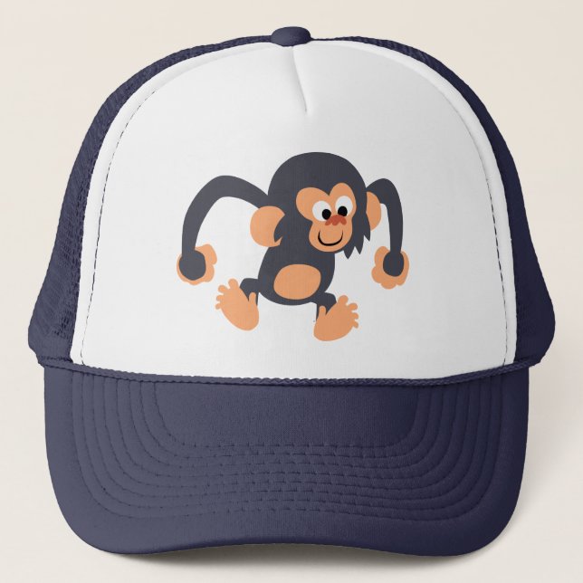 Niedlich Bouncy Cartoon Chimpanzee Hat Truckerkappe (Vorderseite)