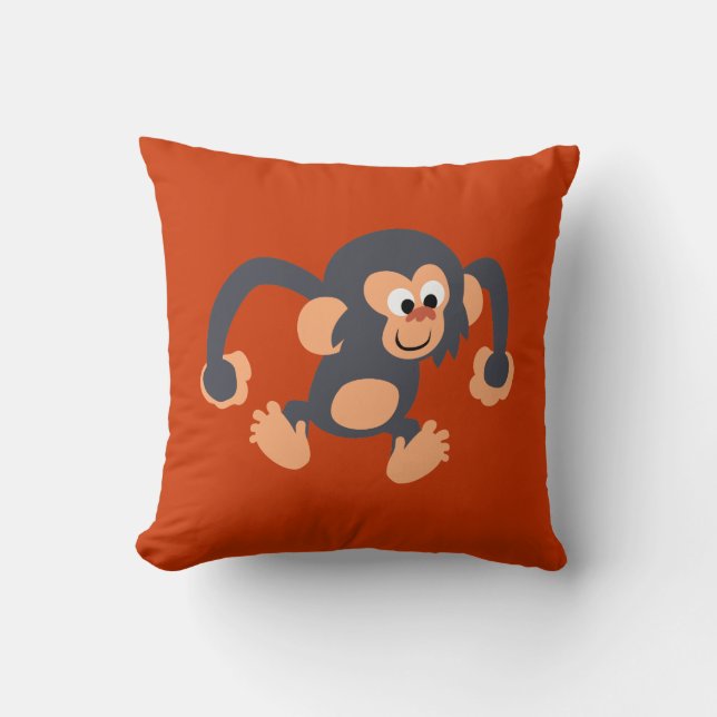 Niedlich Bouncy Cartoon Chimpanzee Pillow Kissen (Vorderseite)