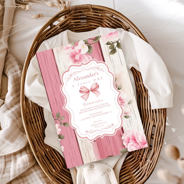 Niedlich Bow Floral Extravagant ONE Girl 1. Geburt Einladung (Von Creator hochgeladen)
