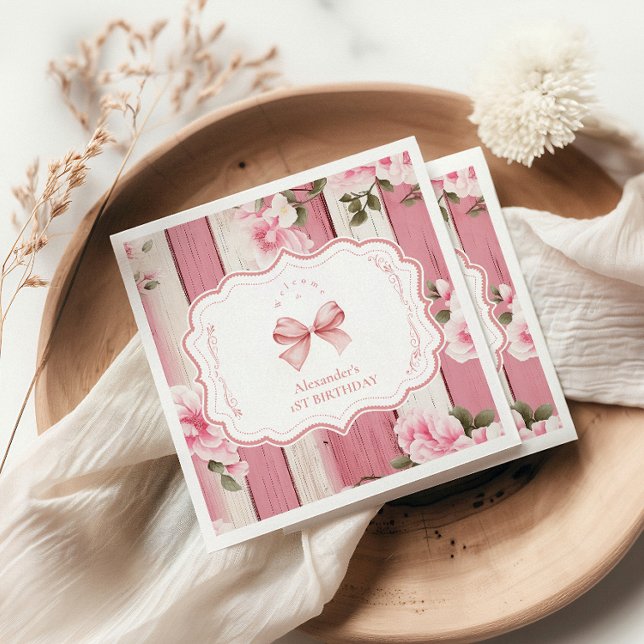 Niedlich Bow Floral Extravagant ONE Girl 1. Geburt Serviette (Von Creator hochgeladen)