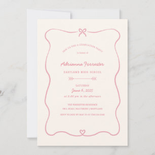 Niedlich Bow Heart Girly Pink Graduation Party Einladung