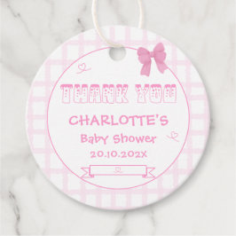 Niedlich Bow Pastel Pink Gingham Baby Dusche Geschenkanhänger