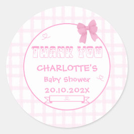 Niedlich Bow Pastel Pink Gingham Baby Dusche Viele Runder Aufkleber