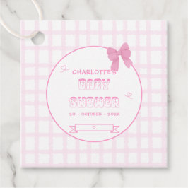 Niedlich Bow Pastel Pink Gingham Baby Showplatz Geschenkanhänger