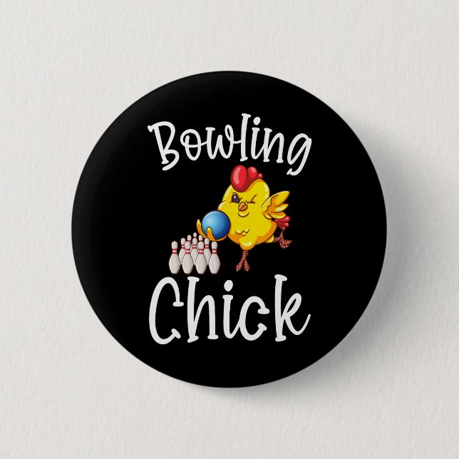 Niedlich Bowling Chick Funny Bowler Bowl Game Enth Button (Vorderseite)