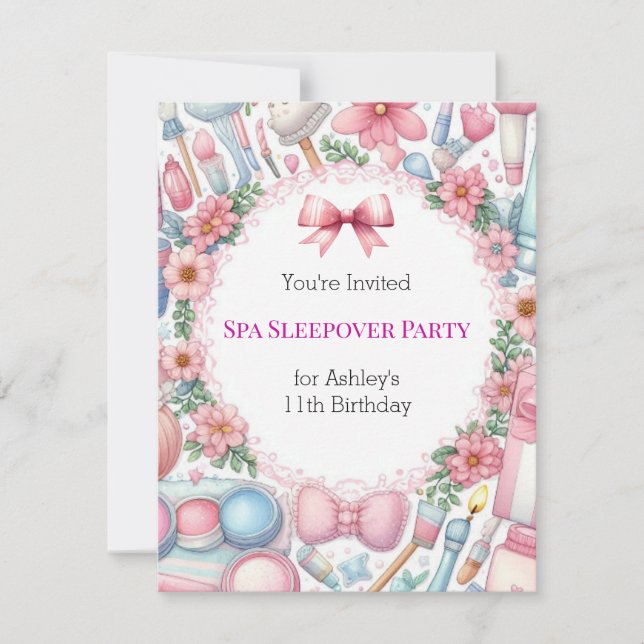 Niedlich Bows Wellness-Center Sleepover Geburtstag Einladung (Vorderseite)
