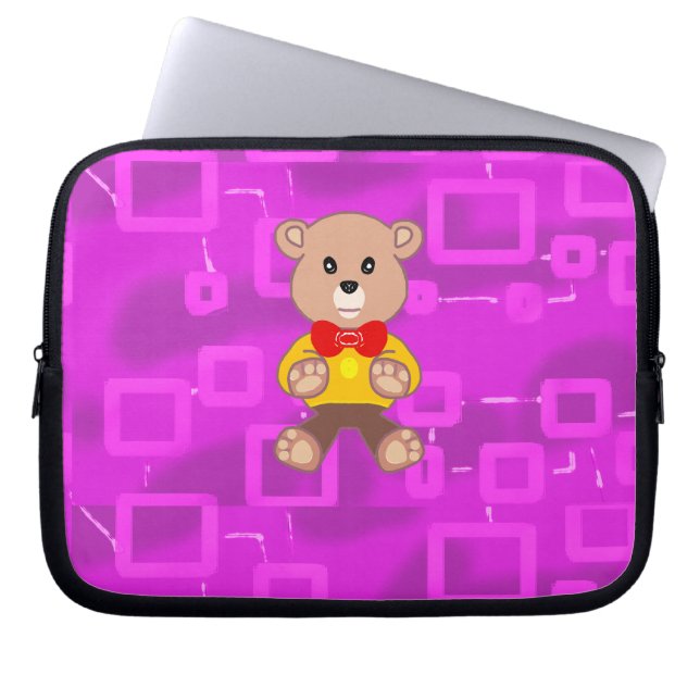 Niedlich Bowtie Teddy Bear Pink Geometric Electron Laptopschutzhülle (Vorderseite)