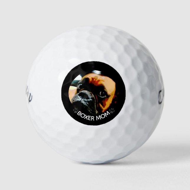 Niedlich Boxer Mama Hund Foto Paw Prints Golfball (Vorderseite)