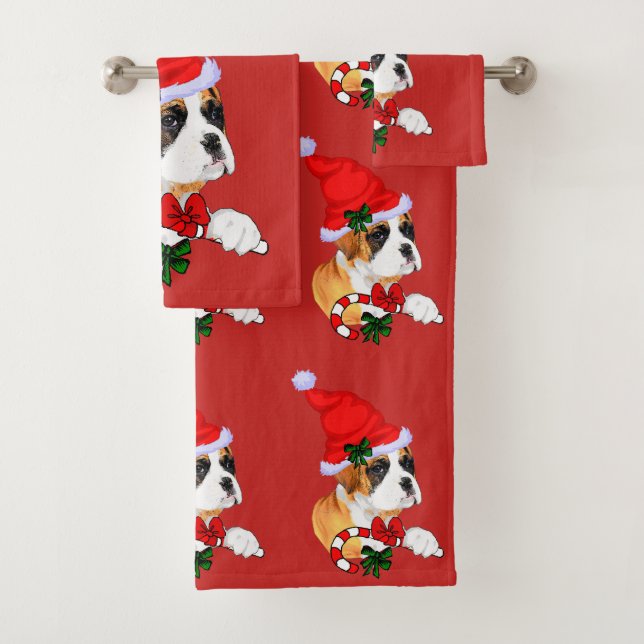 Niedlich Boxer Welpen Weihnachten Badhandtuch Set (Insitu)