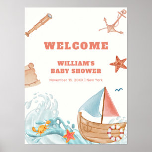 Niedlich Boy Adventure Sailboat Kinderdusche Willk Poster
