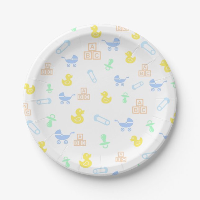 Niedlich Boy Baby Dusche Pappteller (Vorderseite)